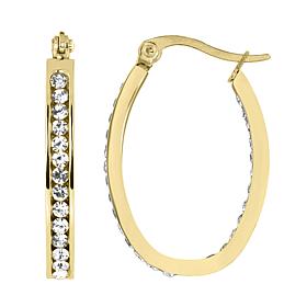 Stately Steel Oval Inside-Outside Oval Pavé Hoop Earrings - 1"