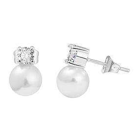 Stately Steel Pearl and CZ Stud Earrings