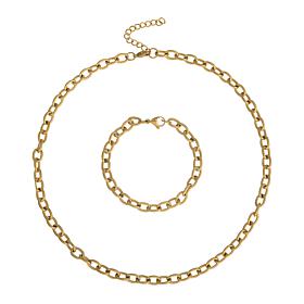 Stately Steel Rolo Chain Necklace and Bracelet Set
