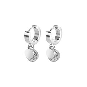 Stately Steel Stainless Steel Double Circle CZ Dangle Earrings