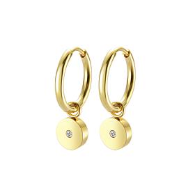 Stately Steel Stainless Steel Full Moon CZ Dangle Earrings