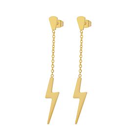 Stately Steel Stainless Steel Lightning Bolt Drop Earrings