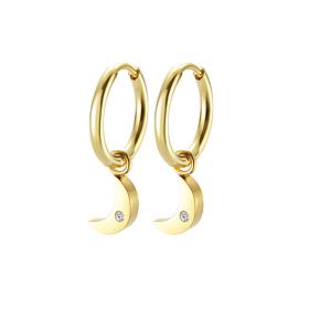 Stately Steel Stainless Steel Moon CZ Dangle Earrings