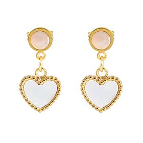 Stately Steel Stainless Steel Mother-of-Pearl Heart Drop Earrings
