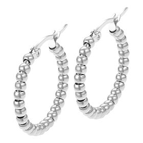 Stately Steel Stainless Steel Small Bead Hoop Earrings