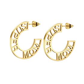 Stately Steel Super Mom Half Hoop Earrings