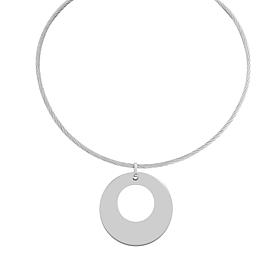 Stately Steel Tapered Circle Pendant with 17" Wire Necklace