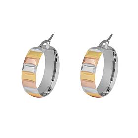Stately Steel Tri-Color Hugger Hoop Earrings