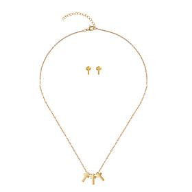 Stately Steel Triple Cross Necklace and Earrings