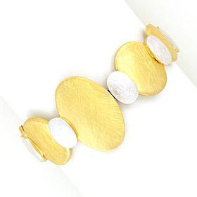 Stately Steel Two-Tone Brushed Oval Stretch Bracelet 