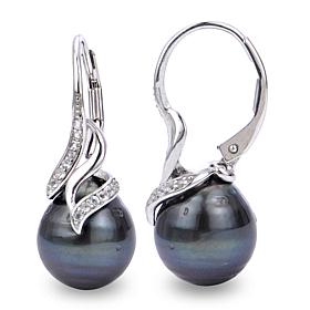 Sterling Silver 10-11mm Cultured Tahitian Pearl and Topaz Earrings