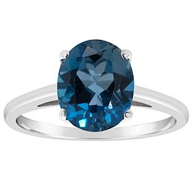 Sterling Silver 10x8mm Oval-Cut London Blue Topaz Ring