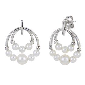 Sterling Silver 3-5mm Cultured Freshwater Pearl Double Circle Earrings