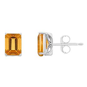 Sterling Silver 8x6mm Emerald-Cut Gemstone Stud Earrings