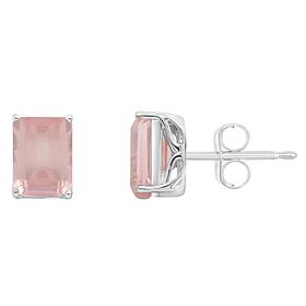 Sterling Silver 8x6mm Emerald-Cut Gemstone Stud Earrings
