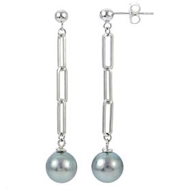 Sterling Silver 9-10mm Cultured Tahitian Pearl Paperclip Earrings