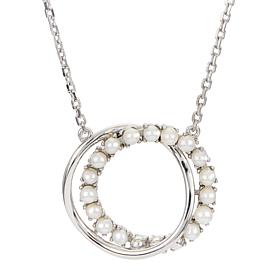 Sterling Silver Cultured Freshwater Pearl Double Circle Necklace