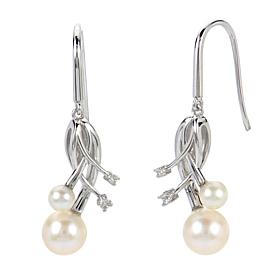 Sterling Silver Cultured Pearl and Created White Sapphire Earrings