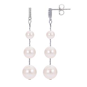 Sterling Silver Cultured Pearl Diamond Accent Illusion Dangle Earrings