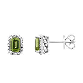 Sterling Silver Emerald-Cut Gemstone and Diamond Accent Stud Earrings