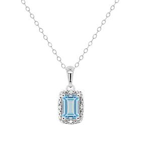 Sterling Silver Emerald-Cut Gemstone & Diamond Pendant with Chain