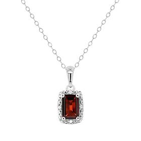 Sterling Silver Emerald-Cut Gemstone & Diamond Pendant with Chain