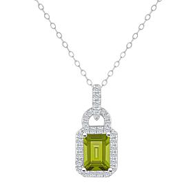 Sterling Silver Emerald-Cut Gemstone & White Topaz Pendant with Chain
