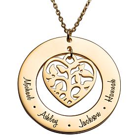 Sterling Silver Family Name and Heart Family Tree Necklace 