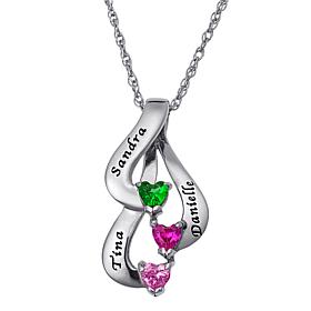 Sterling Silver Family Or Sisters Name And Heart Birthstone Pendant
