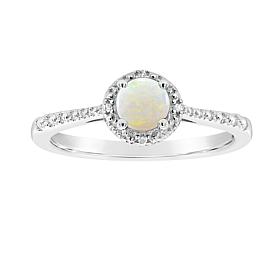 Sterling Silver Gemstone and Diamond 5mm Round Ring