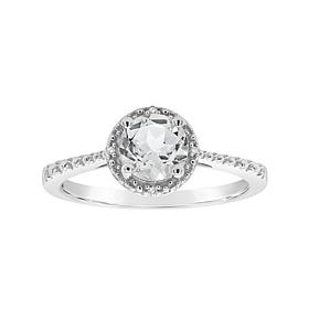 Sterling Silver Gemstone and Diamond 5mm Round Ring