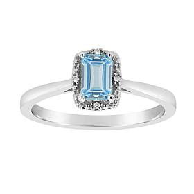 Sterling Silver Gemstone and Diamond Accent 6x4mm Emerald Cut Ring