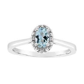 Sterling Silver Gemstone and Diamond Accent 6x4mm Oval Ring