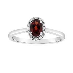Sterling Silver Gemstone and Diamond Accent 6x4mm Oval Ring