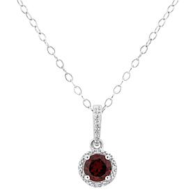 Sterling Silver Gemstone and Diamond Round Pendant with Chain