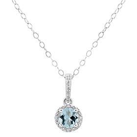 Sterling Silver Gemstone and Diamond Round Pendant with Chain