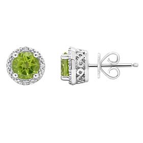 Sterling Silver Gemstone and Diamond Round Stud Earrings