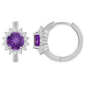 Sterling Silver Gemstone and White Topaz 6mm Round Hoop Earrings