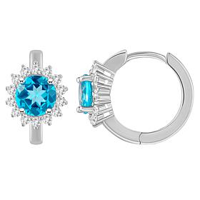 Sterling Silver Gemstone and White Topaz 6mm Round Hoop Earrings