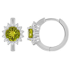 Sterling Silver Gemstone and White Topaz 6mm Round Hoop Earrings