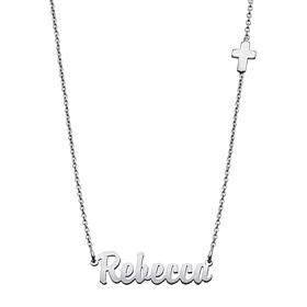 Sterling Silver Mini Script Name 17" Cross Necklace