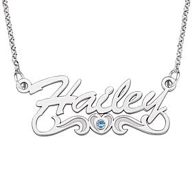 Sterling Silver Name & Birthstone Heart Necklace
