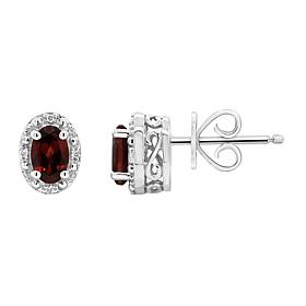 Sterling Silver Oval-Cut Gemstone and Diamond Accent Stud Earrings