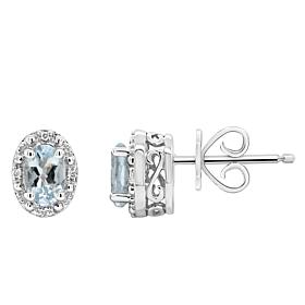 Sterling Silver Oval-Cut Gemstone and Diamond Accent Stud Earrings