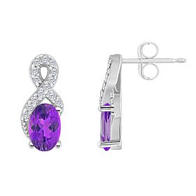 Sterling Silver Oval-Cut Gemstone and White Topaz Earrings