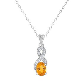 Sterling Silver Oval-Cut Gemstone and White Topaz Pendant with Chain