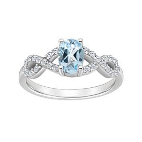 Sterling Silver Oval-Cut Gemstone and White Topaz Ring