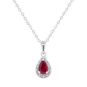 Sterling Silver Pear-Cut Gemstone & Diamond Accent Pendant with Chain
