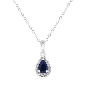 Sterling Silver Pear-Cut Gemstone & Diamond Accent Pendant with Chain