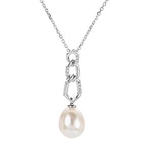 Sterling Silver Pearl and Created White Sapphire Link Drop Necklace